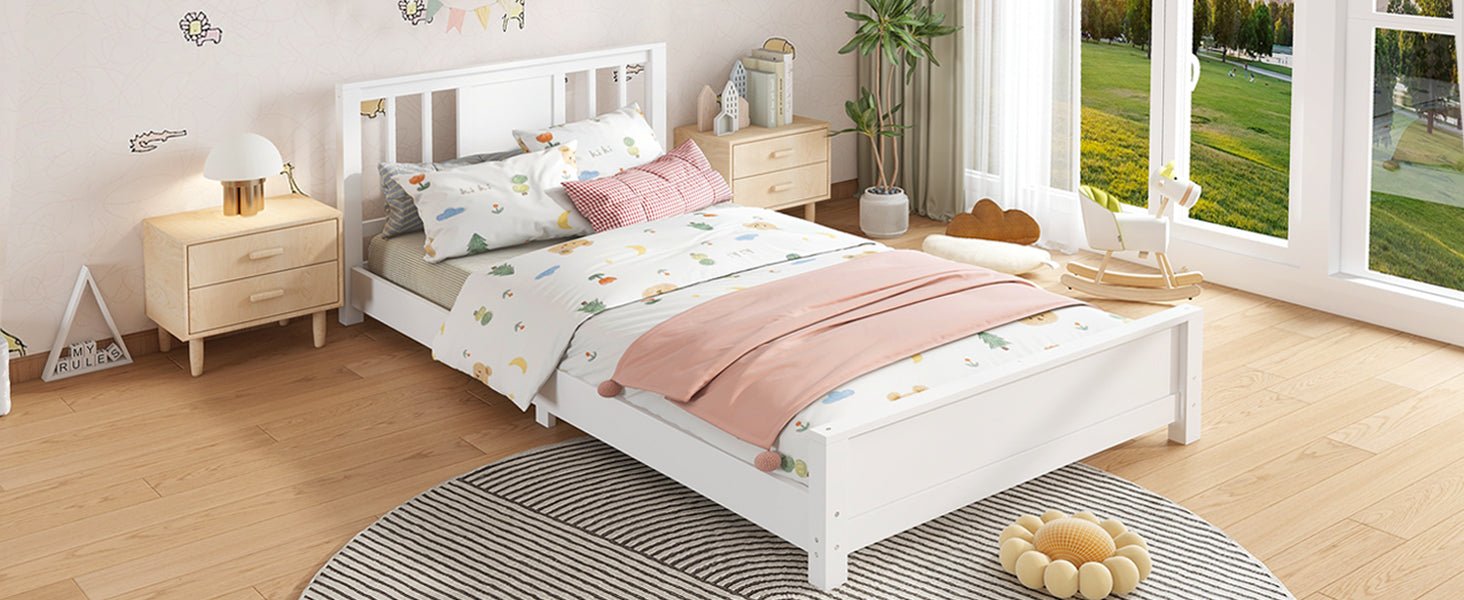 Bellemave® Twin Size Low Profile Platform Bed with Chic Headboard, Wood Bed Frame with Support Slats for Kids - Bellemave