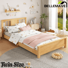Bellemave® Twin Size Low Profile Platform Bed with Chic Headboard, Wood Bed Frame with Support Slats for Kids - Bellemave