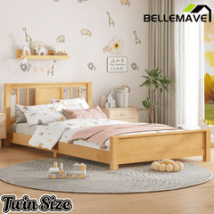 Bellemave® Twin Size Low Profile Platform Bed with Chic Headboard, Wood Bed Frame with Support Slats for Kids - Bellemave