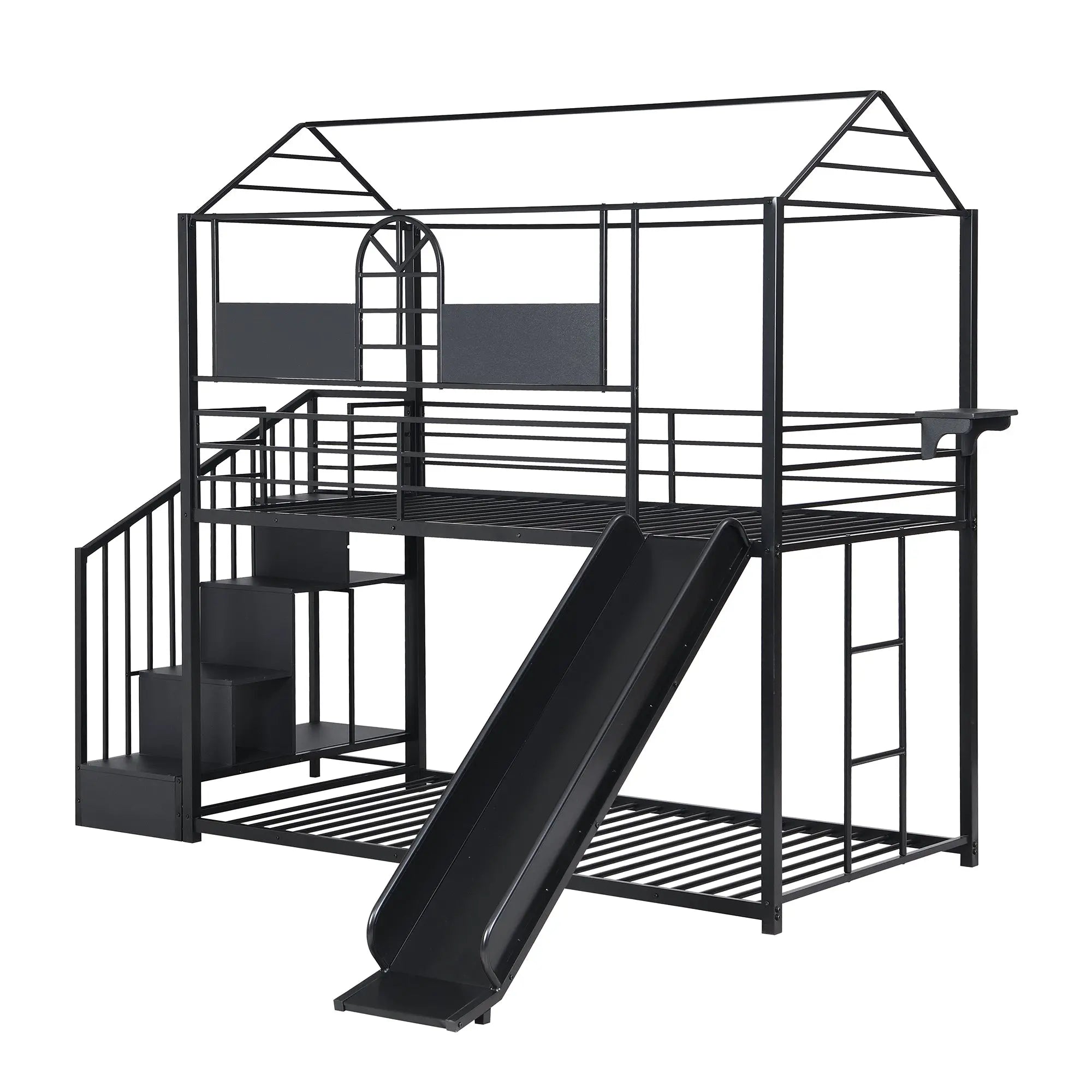 Bellemave® Twin Size Metal Bunk Bed with Slide and Steps - Bellemave