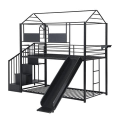 Bellemave® Twin Size Metal Bunk Bed with Slide and Steps - Bellemave