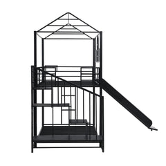 Bellemave® Twin Size Metal Bunk Bed with Slide and Steps - Bellemave
