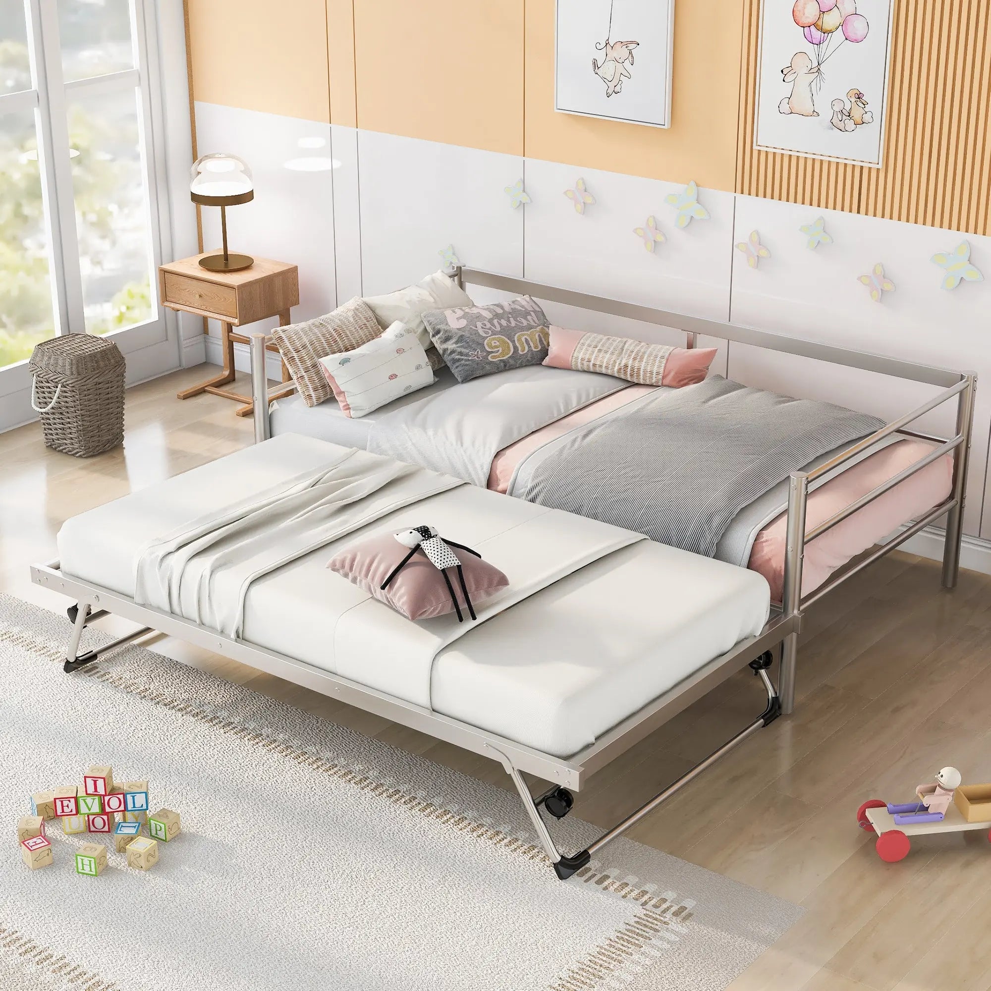 Bellemave® Twin Size Metal Daybed with Adjustable Trundle - Bellemave