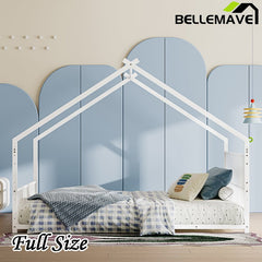 Bellemave® Twin Size Metal House Bed with Roof and Colorful Lights, Slats and Legs - Bellemave