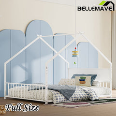 Bellemave® Twin Size Metal House Bed with Roof and Colorful Lights, Slats and Legs - Bellemave