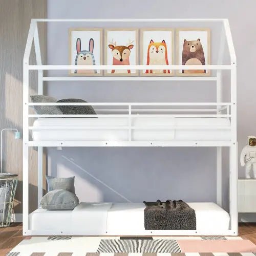 Bellemave® Twin Size Metal House Bunk Bed Built - in Ladder - Bellemave