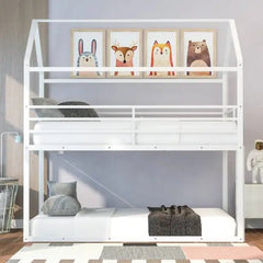 Bellemave® Twin Size Metal House Bunk Bed Built - in Ladder - Bellemave