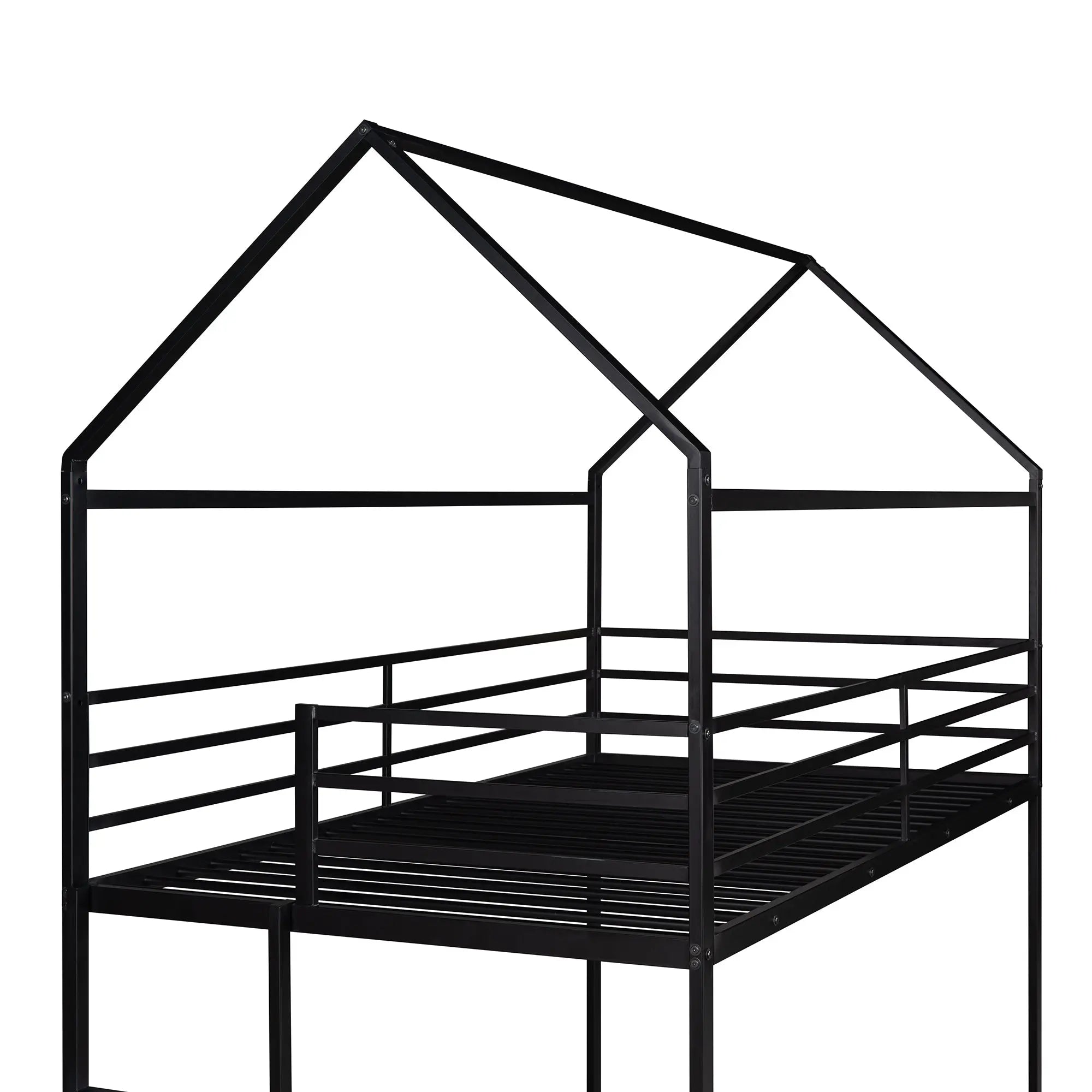 Bellemave® Twin Size Metal House Bunk Bed Built - in Ladder - Bellemave
