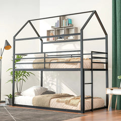 Bellemave® Twin Size Metal House Bunk Bed Built - in Ladder - Bellemave