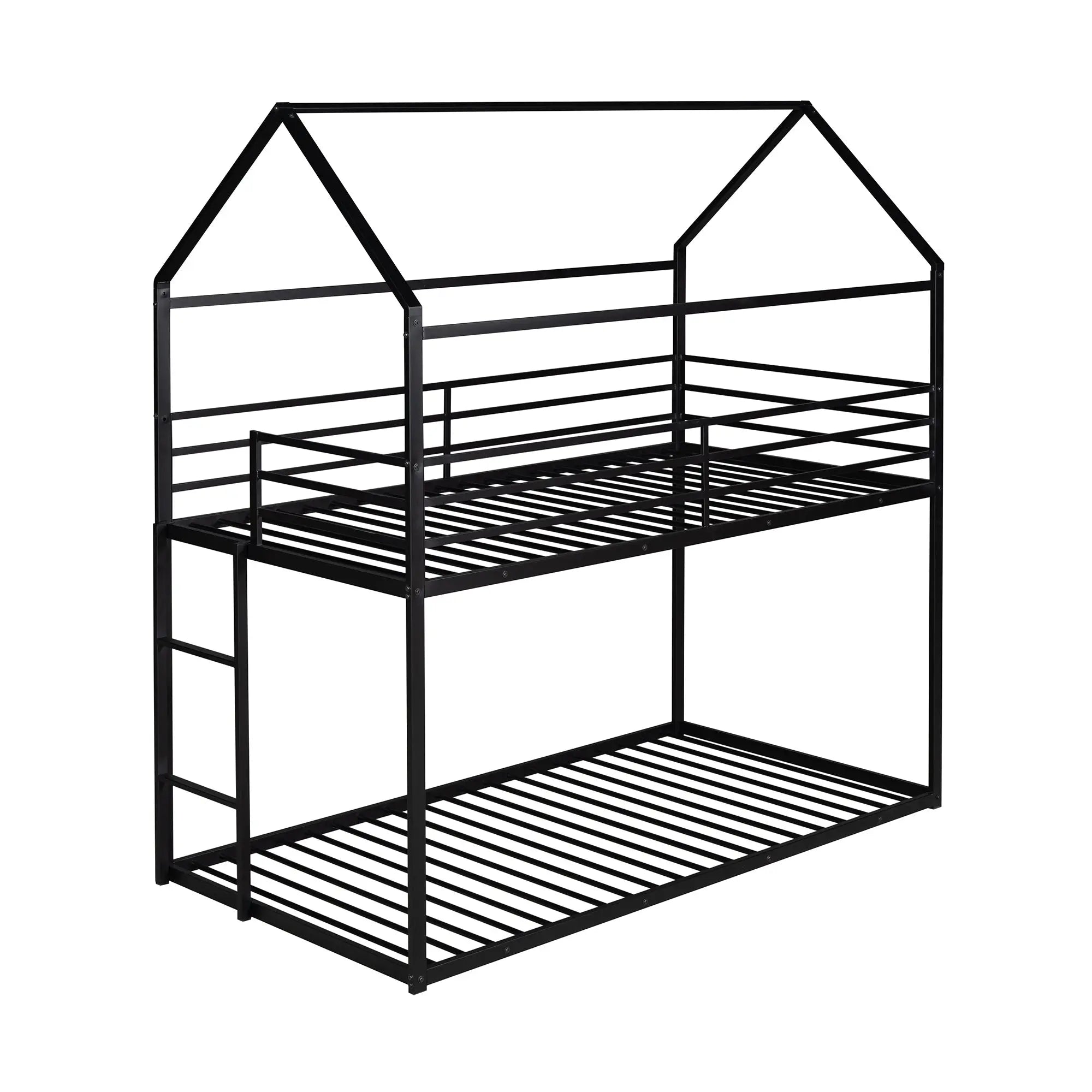 Bellemave® Twin Size Metal House Bunk Bed Built - in Ladder - Bellemave