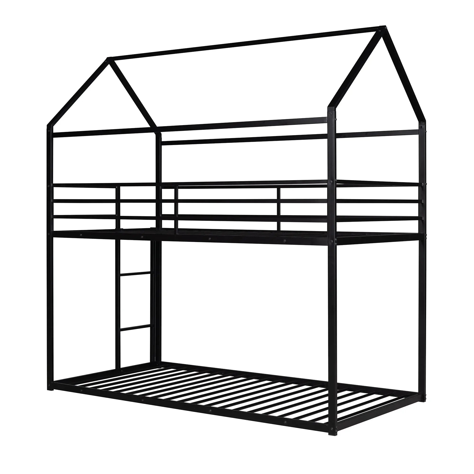 Bellemave® Twin Size Metal House Bunk Bed Built - in Ladder - Bellemave