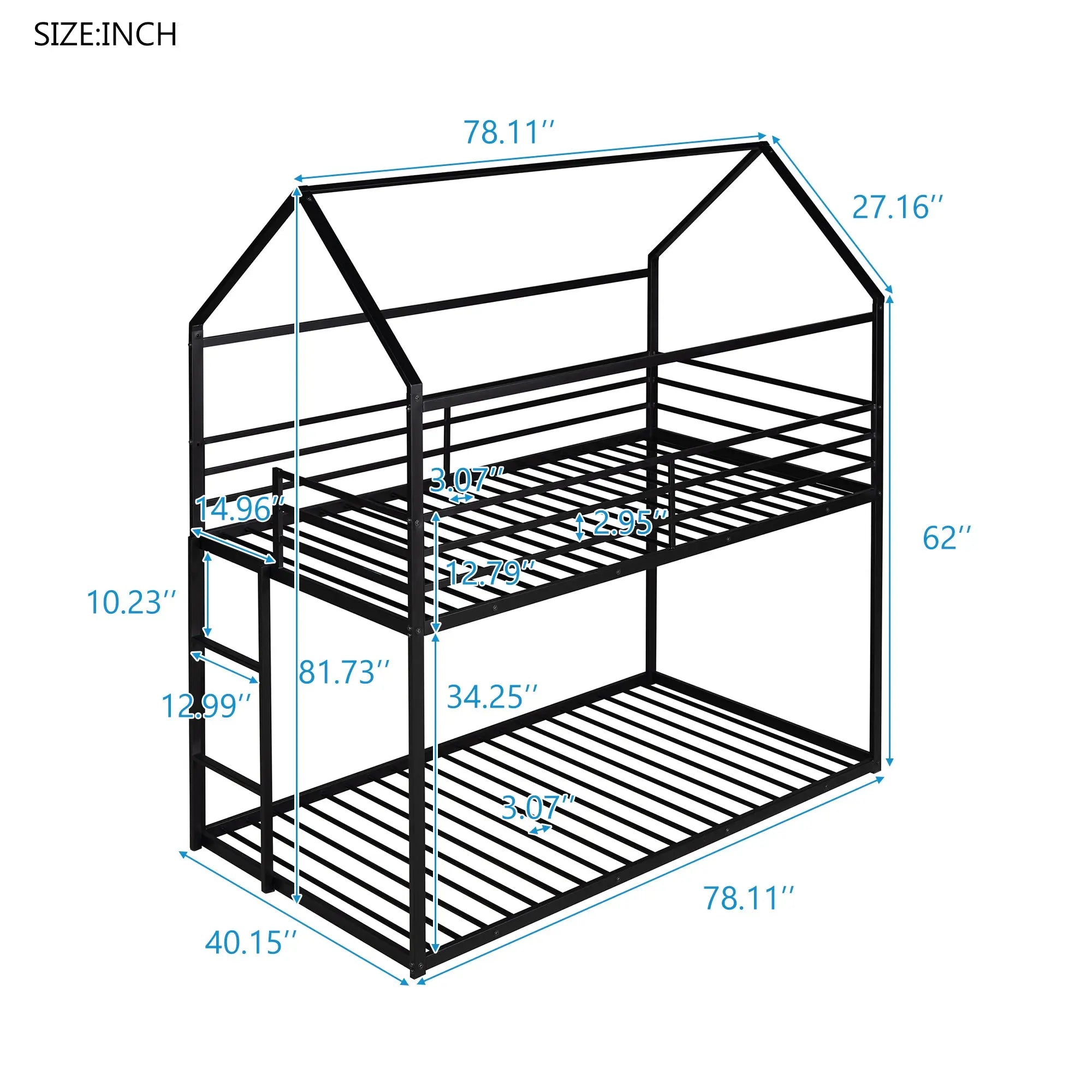 Bellemave® Twin Size Metal House Bunk Bed Built - in Ladder - Bellemave