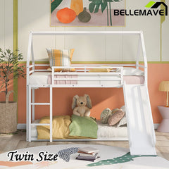 Bellemave® Twin Size Metal House Bunk Bed with Built - in Ladder/with Slide - Bellemave
