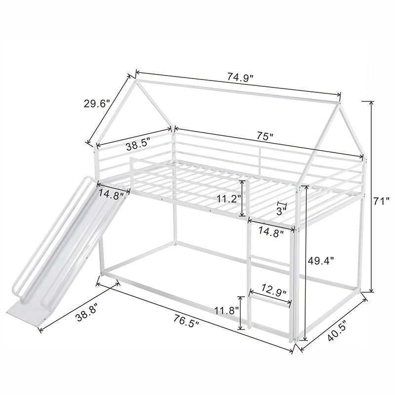 Bellemave® Twin Size Metal House Bunk Bed with Built - in Ladder/with Slide - Bellemave