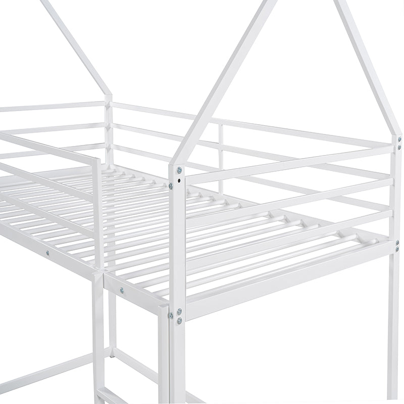 Bellemave® Twin Size Metal House Bunk Bed with Built - in Ladder/with Slide - Bellemave