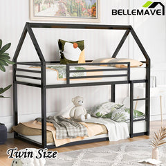 Bellemave® Twin Size Metal House Bunk Bed with Built - in Ladder/with Slide - Bellemave