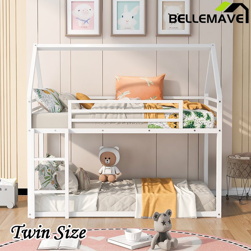 Bellemave® Twin Size Metal House Bunk Bed with Built - in Ladder/with Slide - Bellemave