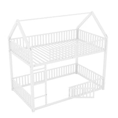Bellemave® Twin Size Metal House Bunk Bed with Fence and Door - Bellemave