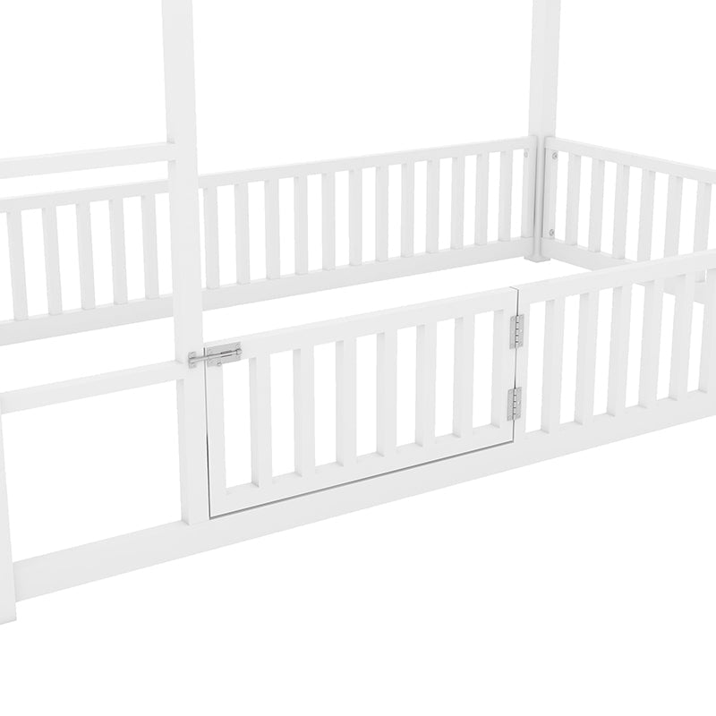 Bellemave® Twin Size Metal House Bunk Bed with Fence and Door - Bellemave