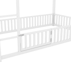 Bellemave® Twin Size Metal House Bunk Bed with Fence and Door - Bellemave