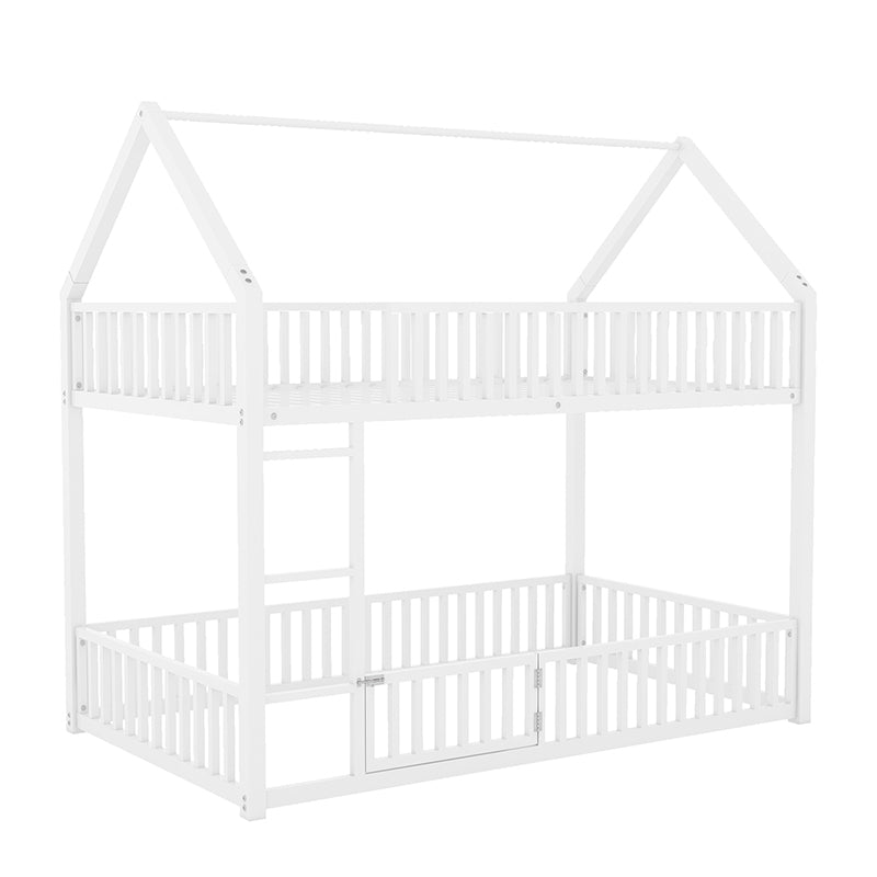 Bellemave® Twin Size Metal House Bunk Bed with Fence and Door - Bellemave