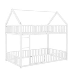 Bellemave® Twin Size Metal House Bunk Bed with Fence and Door - Bellemave
