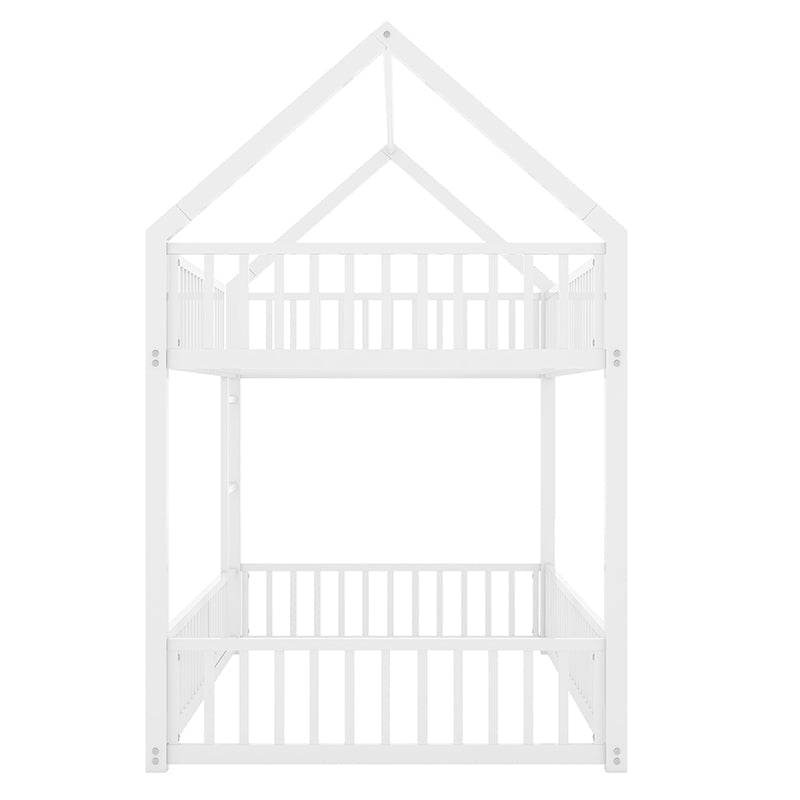 Bellemave® Twin Size Metal House Bunk Bed with Fence and Door - Bellemave