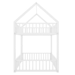 Bellemave® Twin Size Metal House Bunk Bed with Fence and Door - Bellemave