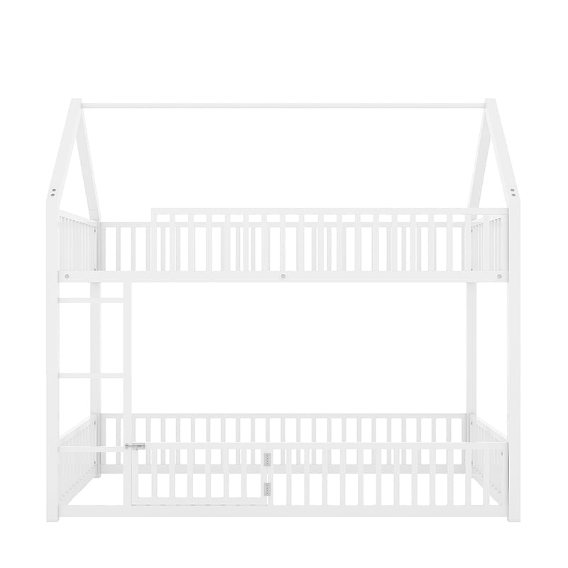 Bellemave® Twin Size Metal House Bunk Bed with Fence and Door - Bellemave