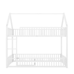 Bellemave® Twin Size Metal House Bunk Bed with Fence and Door - Bellemave