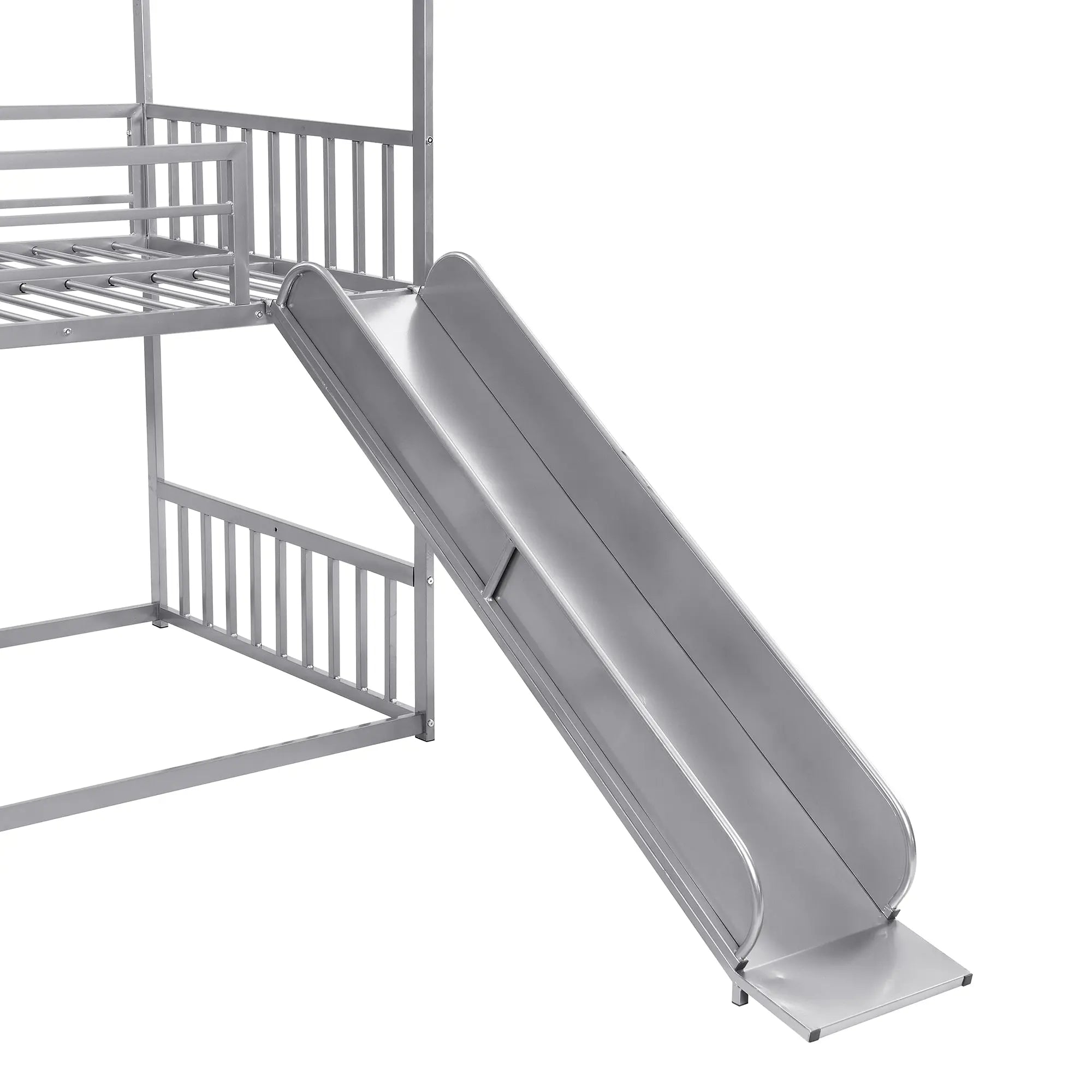 Bellemave® Twin Size Metal House Bunk Bed with Slide and Staircase - Bellemave