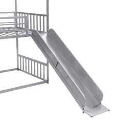 Bellemave® Twin Size Metal House Bunk Bed with Slide and Staircase - Bellemave