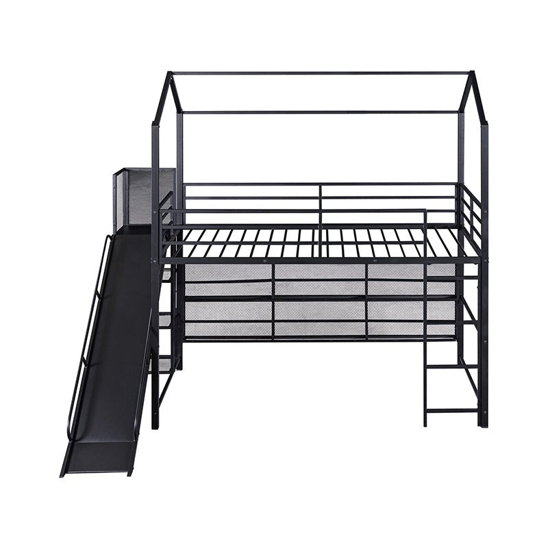 Bellemave® Twin Size Metal House Loft Bed with Iron mesh Shelves and Slide - Bellemave