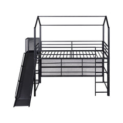 Bellemave® Twin Size Metal House Loft Bed with Iron mesh Shelves and Slide - Bellemave