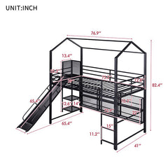 Bellemave® Twin Size Metal House Loft Bed with Iron mesh Shelves and Slide - Bellemave
