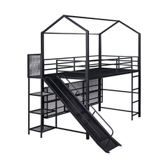 Bellemave® Twin Size Metal House Loft Bed with Iron mesh Shelves and Slide - Bellemave