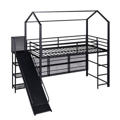 Bellemave® Twin Size Metal House Loft Bed with Iron mesh Shelves and Slide - Bellemave