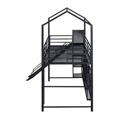 Bellemave® Twin Size Metal House Loft Bed with Iron mesh Shelves and Slide - Bellemave