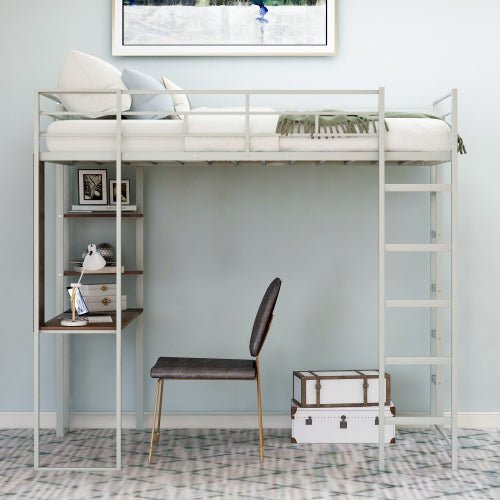 Bellemave® Twin Size Metal Loft Bed with 2 Shelves and 1 Desk - Bellemave