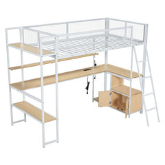 Bellemave® Twin Size Metal Loft Bed with Built - in Work Station, LED and Multiple Storage - Bellemave
