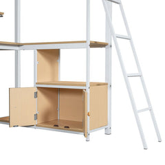 Bellemave® Twin Size Metal Loft Bed with Built - in Work Station, LED and Multiple Storage - Bellemave