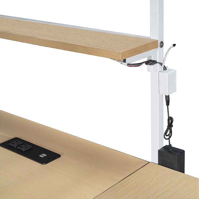 Bellemave® Twin Size Metal Loft Bed with Built - in Work Station, LED and Multiple Storage - Bellemave