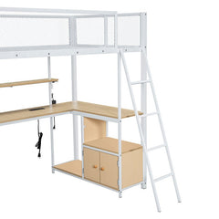 Bellemave® Twin Size Metal Loft Bed with Built - in Work Station, LED and Multiple Storage - Bellemave