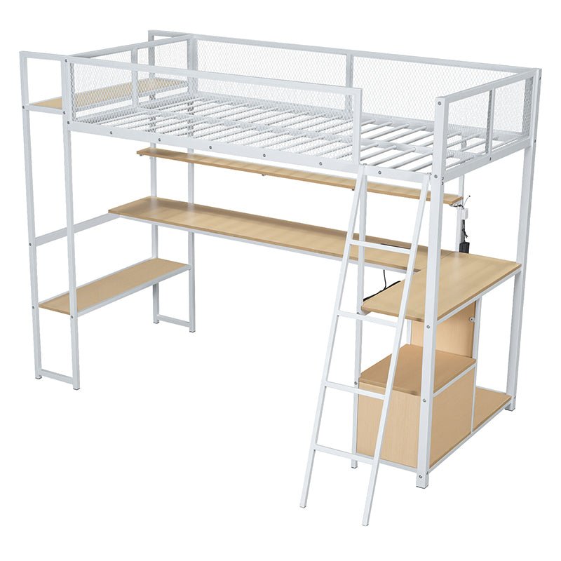 Bellemave® Twin Size Metal Loft Bed with Built - in Work Station, LED and Multiple Storage - Bellemave