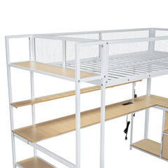 Bellemave® Twin Size Metal Loft Bed with Built - in Work Station, LED and Multiple Storage - Bellemave