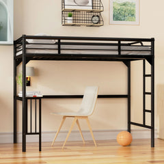 Bellemave® Twin Size Metal Loft Bed with Desk, Ladder and Guardrails - Bellemave