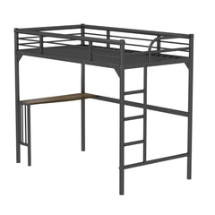 Bellemave® Twin Size Metal Loft Bed with Desk, Ladder and Guardrails - Bellemave