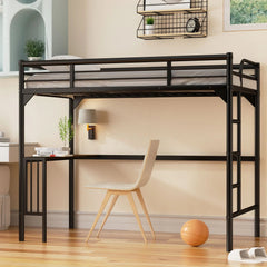 Bellemave® Twin Size Metal Loft Bed with Desk, Ladder and Guardrails - Bellemave