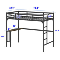 Bellemave® Twin Size Metal Loft Bed with Desk, Ladder and Guardrails - Bellemave