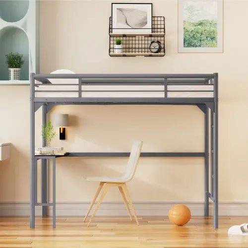 Bellemave® Twin Size Metal Loft Bed with Desk, Ladder and Guardrails - Bellemave